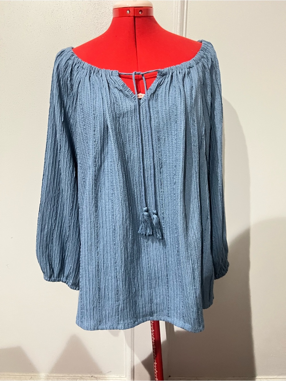 Daily Threads Light Blue Peasant Blouse with Tassel Tie size 1X boho
